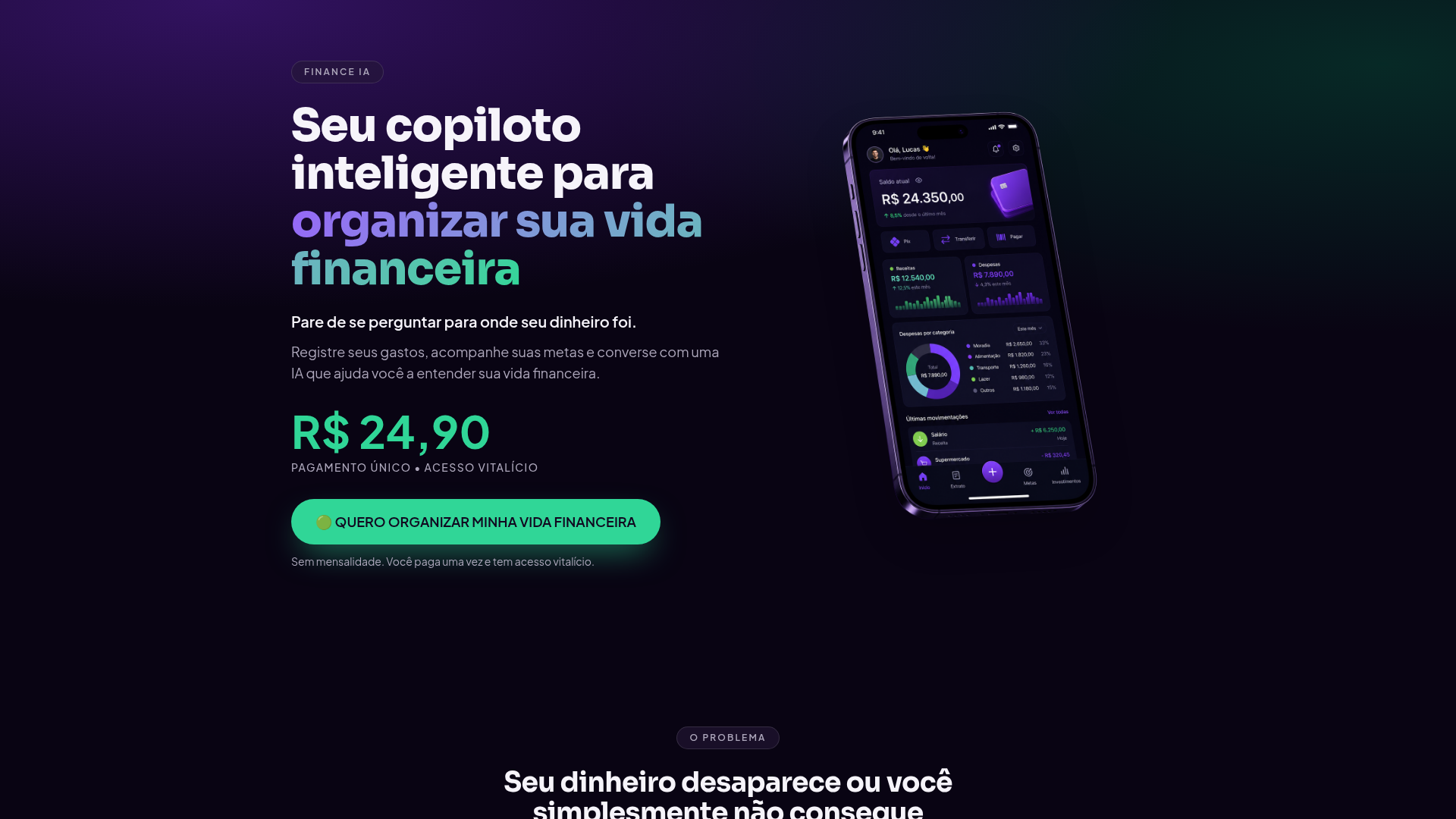 Landing page do Finance IA